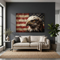 Regal Bald Eagle American Flag Oil Painting Style Canvas Print Wall Art, Rustic Decor - Mockup Display 4