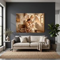 Religious Mother Child and Guardian Angel Oil Painting Style Canvas Print Wall Art - Mockup Display 4