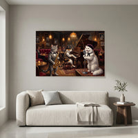 Sophisticated Jazz Cats Oil Painting Style Canvas Print Wall Art for Music Lovers - Mockup Display 4
