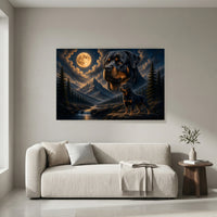 Rottweiler Dogs Moonlit Mountain Fantasy Art Style Canvas Print Wall Art, Dramatic - Mockup Display 4