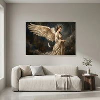 Angel Stretched Canvas Wall Art, Ethereal Winged Woman Print, Elegant Spiritual Room Decor