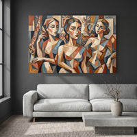 Cubist Three Women Portrait Canvas Print Wall Art, Abstract Gallery Style - Mockup Display 4