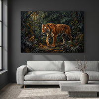 Majestic Tiger in Lush Jungle Realistic Canvas Print Wall Art, Nature-Inspired Decor - Mockup Display 4