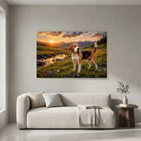Regal Beagle Dog Mountain Sunset Oil Painting Style Canvas Print Wall Art, Nature Inspired - Mockup Display 4