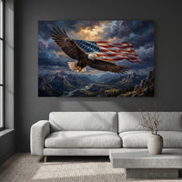 Majestic Bald Eagle American Flag Landscape Oil Painting Style Canvas Print - Mockup Display 4