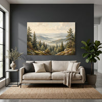 Misty Forest Landscape Oil Painting Style Canvas Print Wall Art, Serene Hills - Mockup Display 4