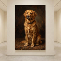 Elegant Golden Retriever Oil Painting Style Canvas Print Wall Art Classic - Mockup Display 4