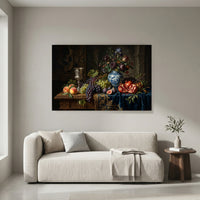 Classical Still Life Fruit Flowers Oil Painting Style Canvas Print Wall Art, Elegant Decor - Mockup Display 4