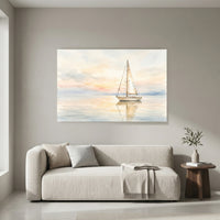 Tranquil Sailboat Sunset Watercolor Style Canvas Print Wall Art Coastal Decor - Mockup Display 4