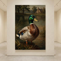 Mallard Duck Pond Rustic Landscape Oil Painting Style Canvas Print Wall Art Decor - Mockup Display 4