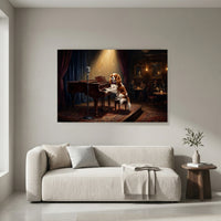 Cavalier King Charles Dog Piano Player Oil Painting Style Canvas Print Wall Art, Sophisticated Lounge Scene - Mockup Display 4