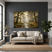 Serene Misty Forest Stream Realistic Canvas Print Wall Art, Nature Landscape Decor - Mockup Display 4