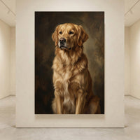 Golden Retriever Dog Portrait Oil Painting Style Canvas Print Wall Art, Elegant Decor - Mockup Display 4