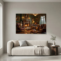 Aristocratic Dogs in Grand Living Room Oil Painting Style Canvas Print Wall Art, Elegant Decor - Mockup Display 4
