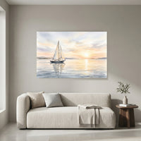 Serene Sailboat Sunset Watercolor Style Canvas Print Wall Art Coastal Decor - Mockup Display 4