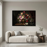 Classical Floral Bouquet Oil Painting Style Canvas Print Wall Art, Elegant Decor - Mockup Display 4