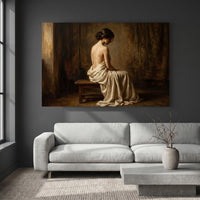 Contemplative Woman Draped Classical Oil Painting Style Canvas Print Wall Art for Serene Decor - Mockup Display 5