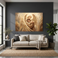 Serene Angelic Embrace Oil Painting Style Canvas Print Wall Art for Peace - Mockup Display 4