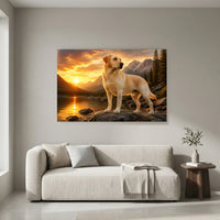Golden Labrador Dog Mountain Lake Sunset Oil Painting Style Canvas Print Wall Art - Mockup Display 4