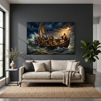 Jesus Christ Calming Storm Oil Painting Style Canvas Print Wall Art, Inspirational - Mockup Display 4