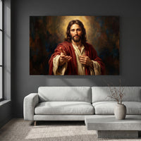 Jesus Christ Portrait Oil Painting Style Canvas Print Wall Art, Inspirational - Mockup Display 4