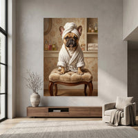 Relaxed French Bulldog Oil Painting Style Canvas Print Wall Art, Spa Chic Decor - Mockup Display 4