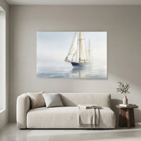 Misty Ocean Sailboat Watercolor Style Canvas Print Wall Art, Coastal Serenity - Mockup Display 4