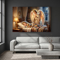 Guardian Angel Watching Child Oil Painting Style Canvas Print Wall Art, Serene Home Decor - Mockup Display 4