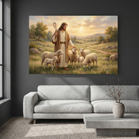 Jesus the Good Shepherd Oil Painting Style Canvas Print Wall Art for Devotion - Mockup Display 4