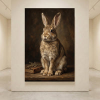 Charming Rabbit Oil Painting Style Canvas Print Wall Art, Rustic Decor - Mockup Display 4