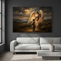 Guardian Angel and Child Religious Oil Painting Style Canvas Print Wall Art - Mockup Display 4