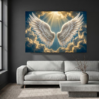 Ethereal Angel Wings in Golden Sky Canvas Print Wall Art for Serene Decor - Mockup Display 4
