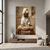 Chic Pug in Robe Oil Painting Style Canvas Print Wall Art for Bathroom Decor - Mockup Display 4