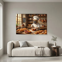 Charming French Bulldog Baker Oil Painting Style Canvas Print Wall Art, Kitchen Decor - Mockup Display 4