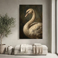 Graceful White Swan Oil Painting Style Canvas Print Wall Art, Elegant Wildlife Decor - Mockup Display 4
