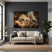Classical Guardian Angel Child Oil Painting Style Canvas Print Wall Art, Divine Serenity - Mockup Display 4