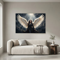 Mystical Angel with Wings Canvas Print Wall Art, Dramatic Celestial Design - Mockup Display 4