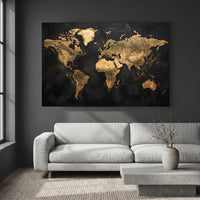 Abstract Golden World Map Textured Canvas Print Wall Art Decor - Mockup Display 4