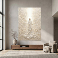 Divine Figure Textured Relief Style Angelic Wings Canvas Print Wall Art, Ethereal Glow - Mockup Display 4