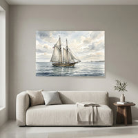 Watercolor Schooner Ship Seascape Nautical Canvas Print Wall Art Coastal Home Decor - Mockup Display 4