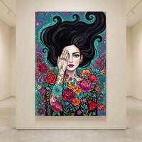 Boho Woman with Floral Tattoos Canvas Print Wall Art, Mystical Decor - Mockup Display 4