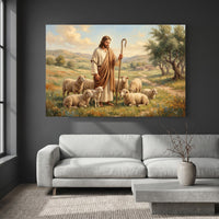 Jesus Christ Good Shepherd Oil Painting Style Canvas Print Wall Art, Inspirational Decor - Mockup Display 4