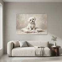 White Maltese Stretched Canvas Wall Art, Soft Dog Portrait Print, Elegant Bedroom Decor