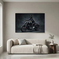 Cool Biker Black Cat Motorcycle Canvas Print Wall Art for Modern Decor - Mockup Display 4