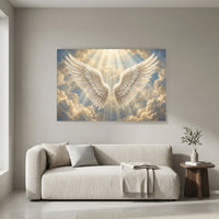 Ethereal Angel Wings Heavenly Clouds Light Rays Canvas Print Wall Art, Divine Decor - Mockup Display 4