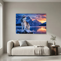 Siberian Husky Winter Mountain Sunset Realistic Canvas Print Wall Art Décor - Mockup Display 4