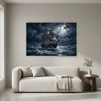 Dramatic Pirate Ship Oil Painting Style Canvas Print Wall Art, Nautical Theme - Mockup Display 4