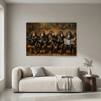 Chimpanzee Bar Canvas Wall Art, Painterly Monkey Group Print, Playful Lounge Decor