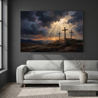 Three Crosses Hill Oil Painting Style Canvas Print Wall Art, Dramatic Scene - Mockup Display 4