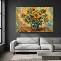 Vibrant Sunflower Bouquet Oil Painting Style Canvas Print Wall Art, Botanical Decor - Mockup Display 4